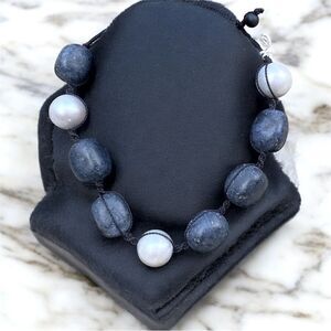 NWT New Margo Morrison Grey Baroque Pearls/Dumortierite Leather Rope Bracelet